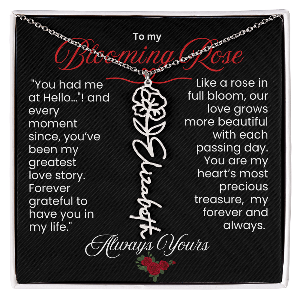 My Blooming Rose Flower Name Necklace - PlumOnyx