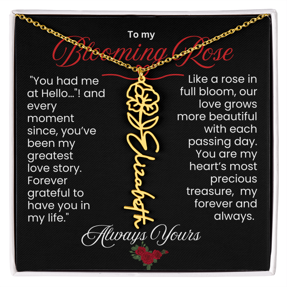 My Blooming Rose Flower Name Necklace - PlumOnyx