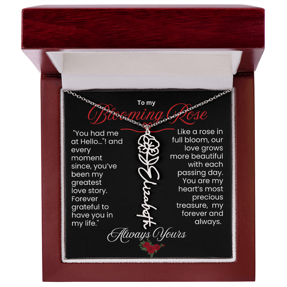 My Blooming Rose Flower Name Necklace - PlumOnyx