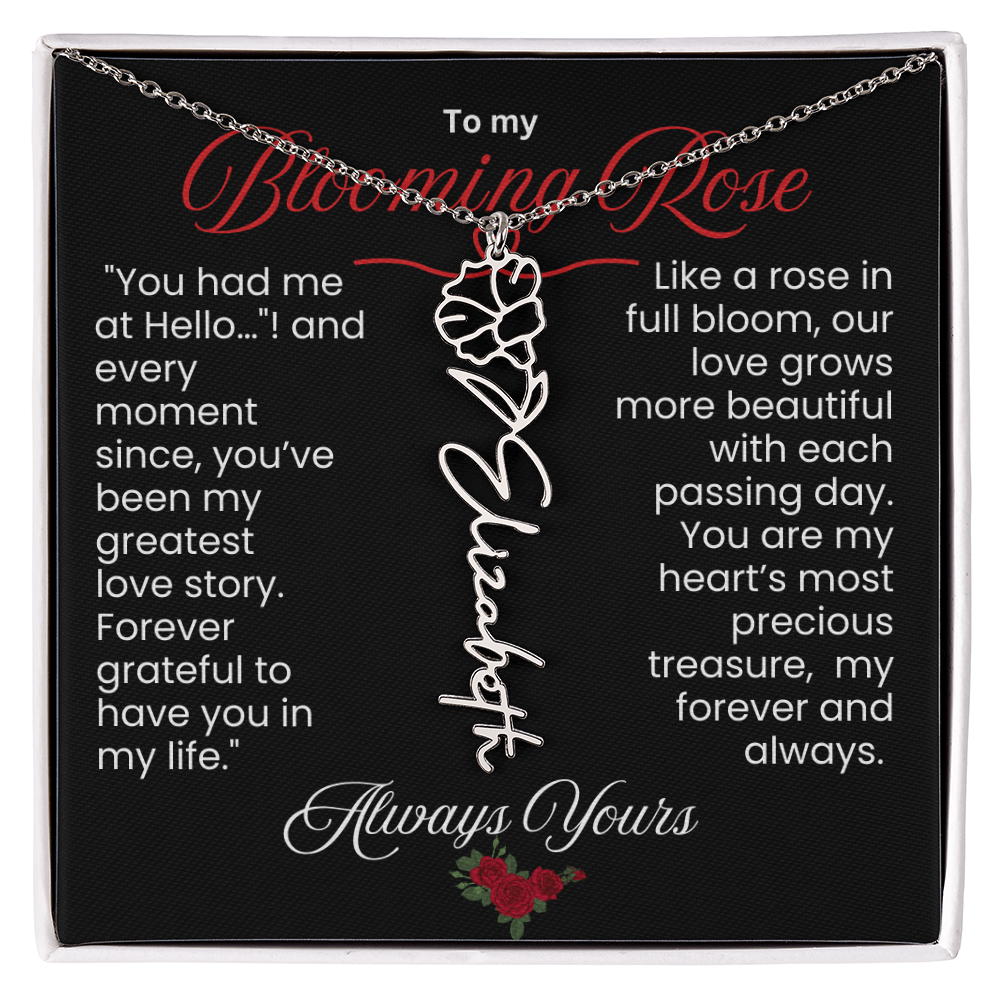 My Blooming Rose Flower Name Necklace - PlumOnyx