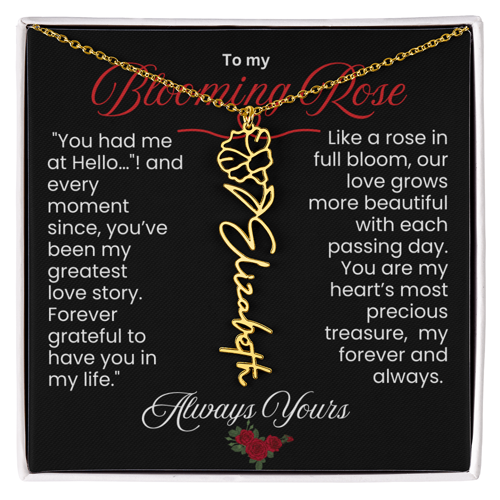 My Blooming Rose Flower Name Necklace - PlumOnyx