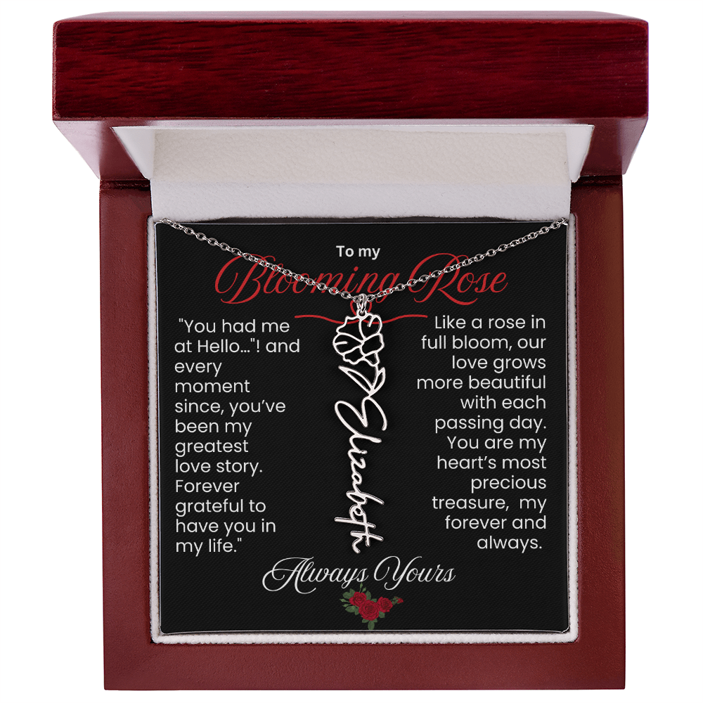 My Blooming Rose Flower Name Necklace - PlumOnyx