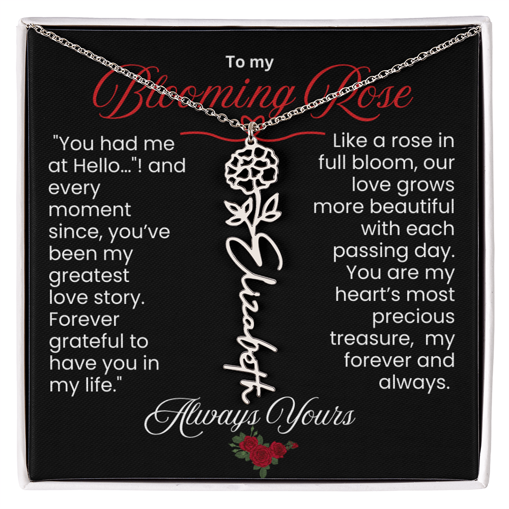 My Blooming Rose Flower Name Necklace - PlumOnyx