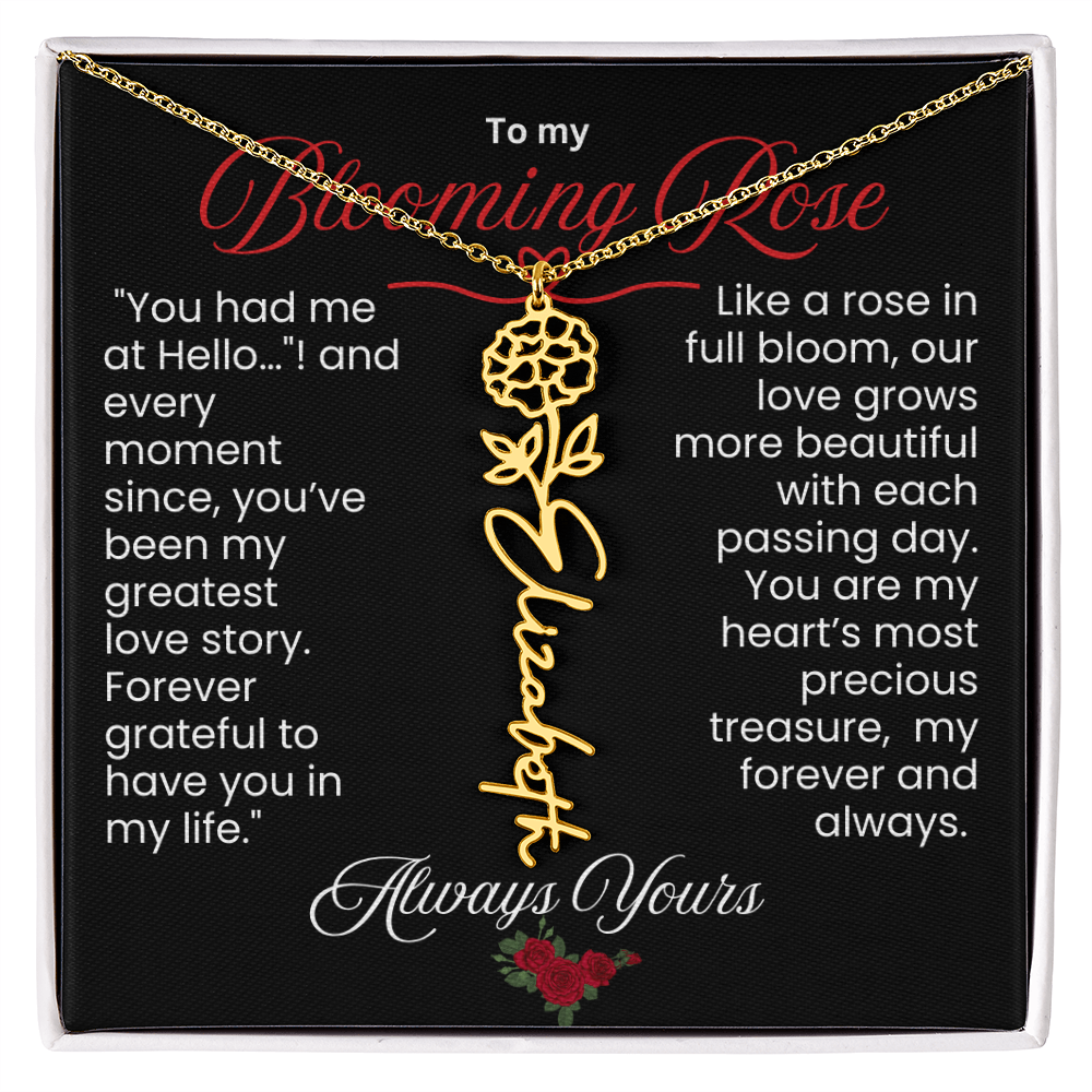 My Blooming Rose Flower Name Necklace - PlumOnyx