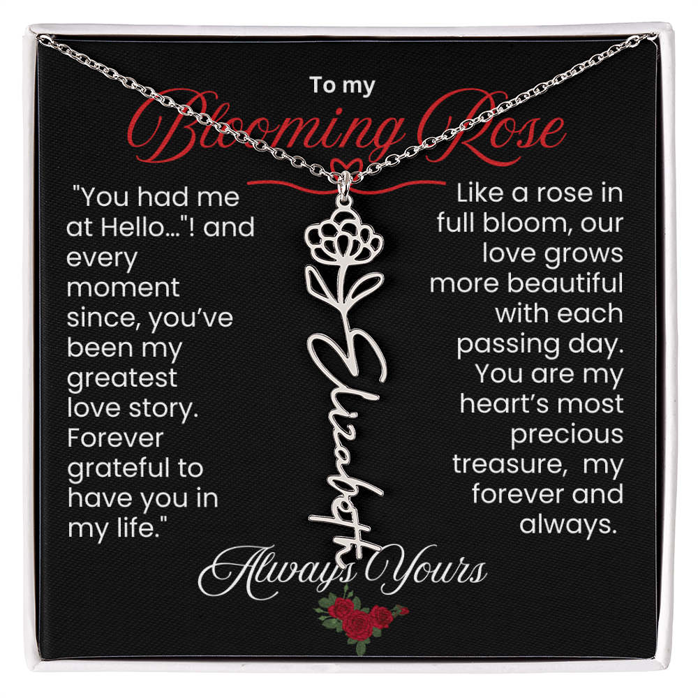 My Blooming Rose Flower Name Necklace - PlumOnyx
