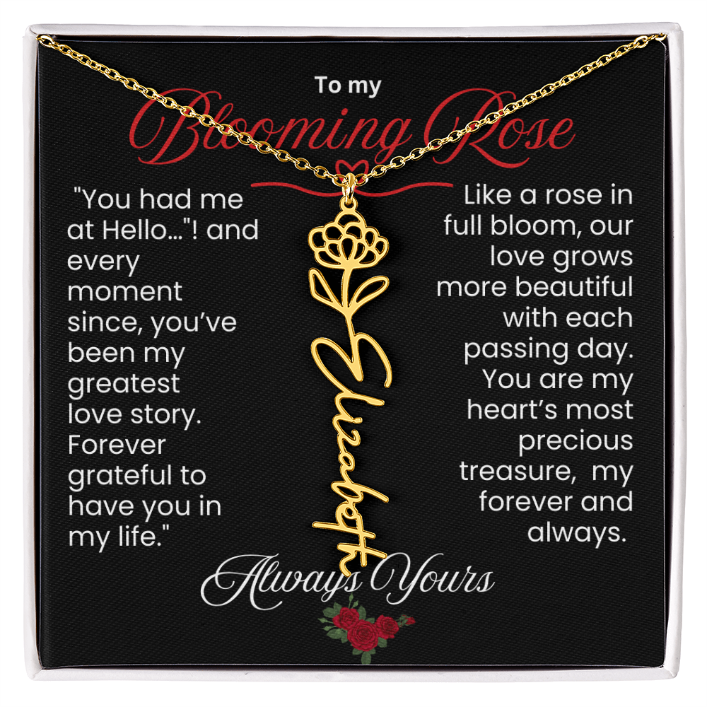 My Blooming Rose Flower Name Necklace - PlumOnyx