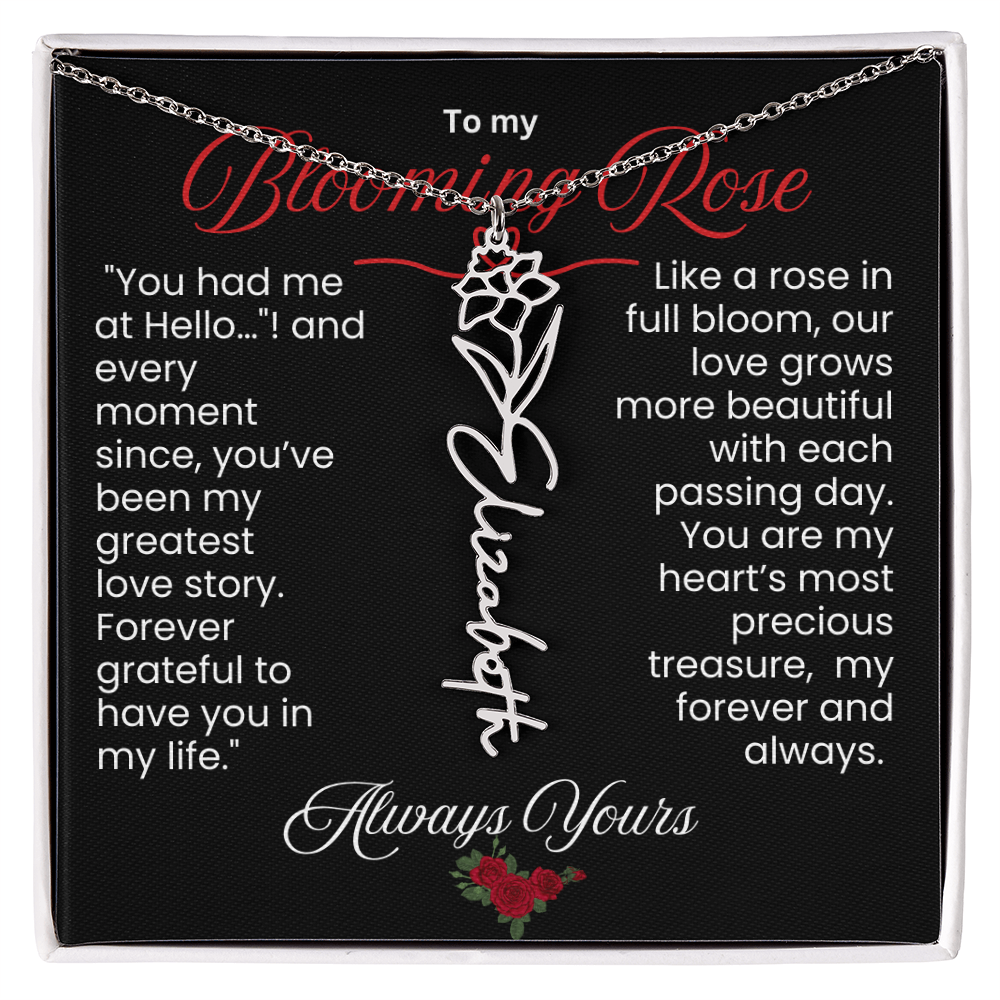 My Blooming Rose Flower Name Necklace - PlumOnyx
