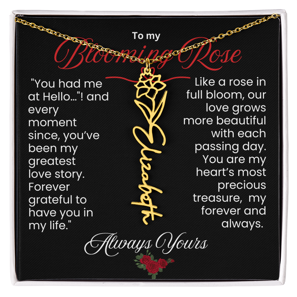 My Blooming Rose Flower Name Necklace - PlumOnyx