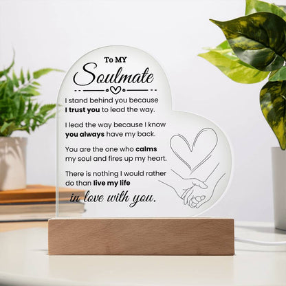 To My Soulmate | Heart Shaped Plaque | Optional Night Light - PlumOnyx