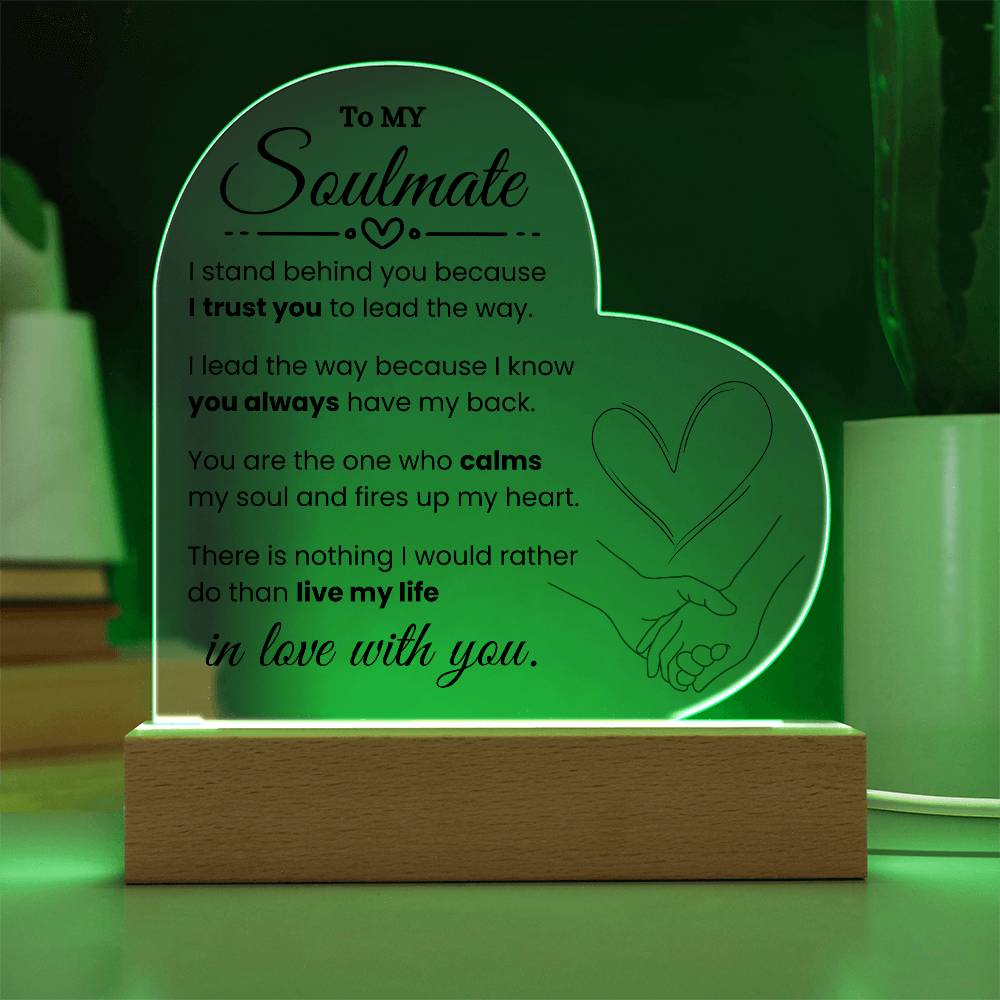 To My Soulmate | Heart Shaped Plaque | Optional Night Light - PlumOnyx