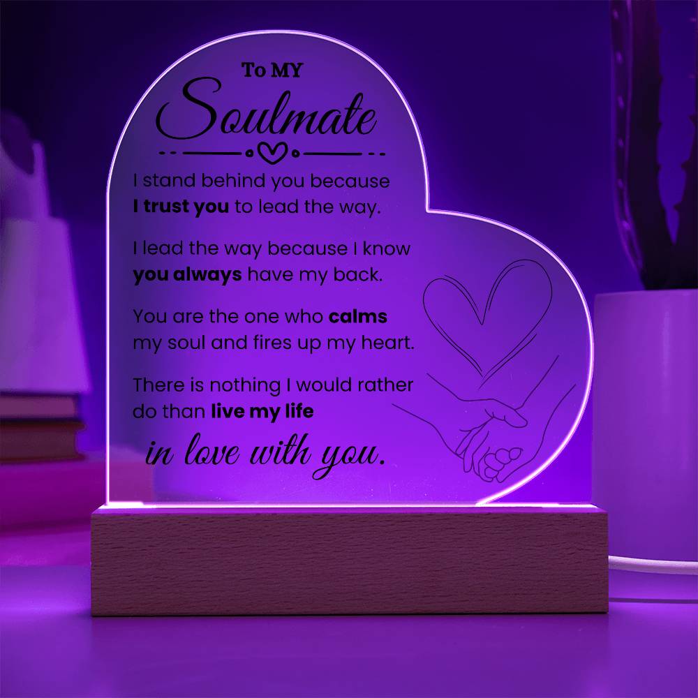 To My Soulmate | Heart Shaped Plaque | Optional Night Light - PlumOnyx