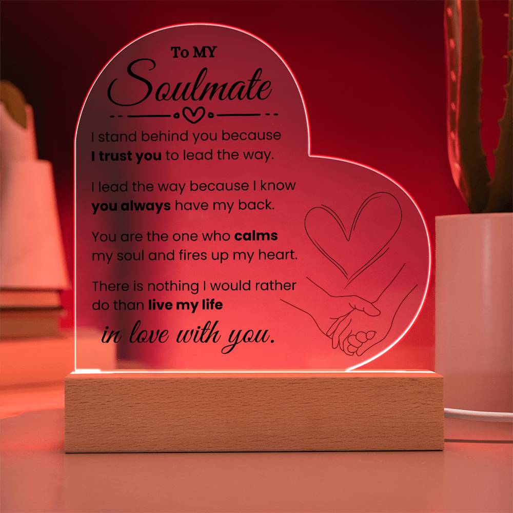 To My Soulmate | Heart Shaped Plaque | Optional Night Light - PlumOnyx