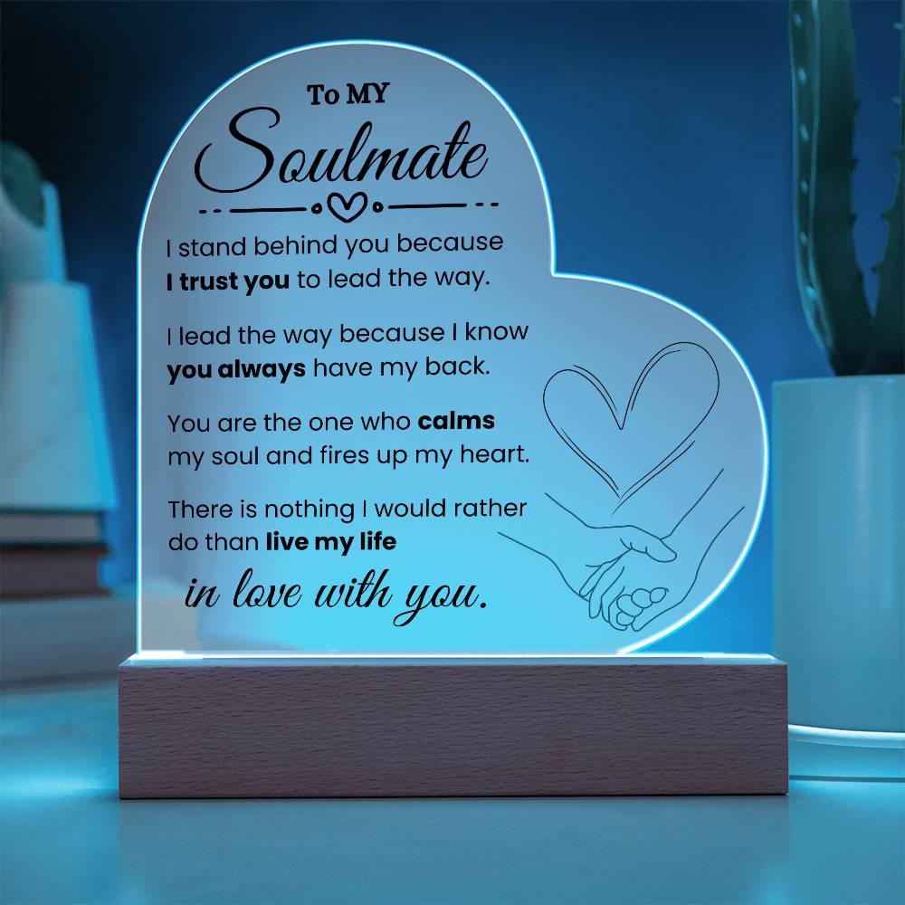 To My Soulmate | Heart Shaped Plaque | Optional Night Light - PlumOnyx