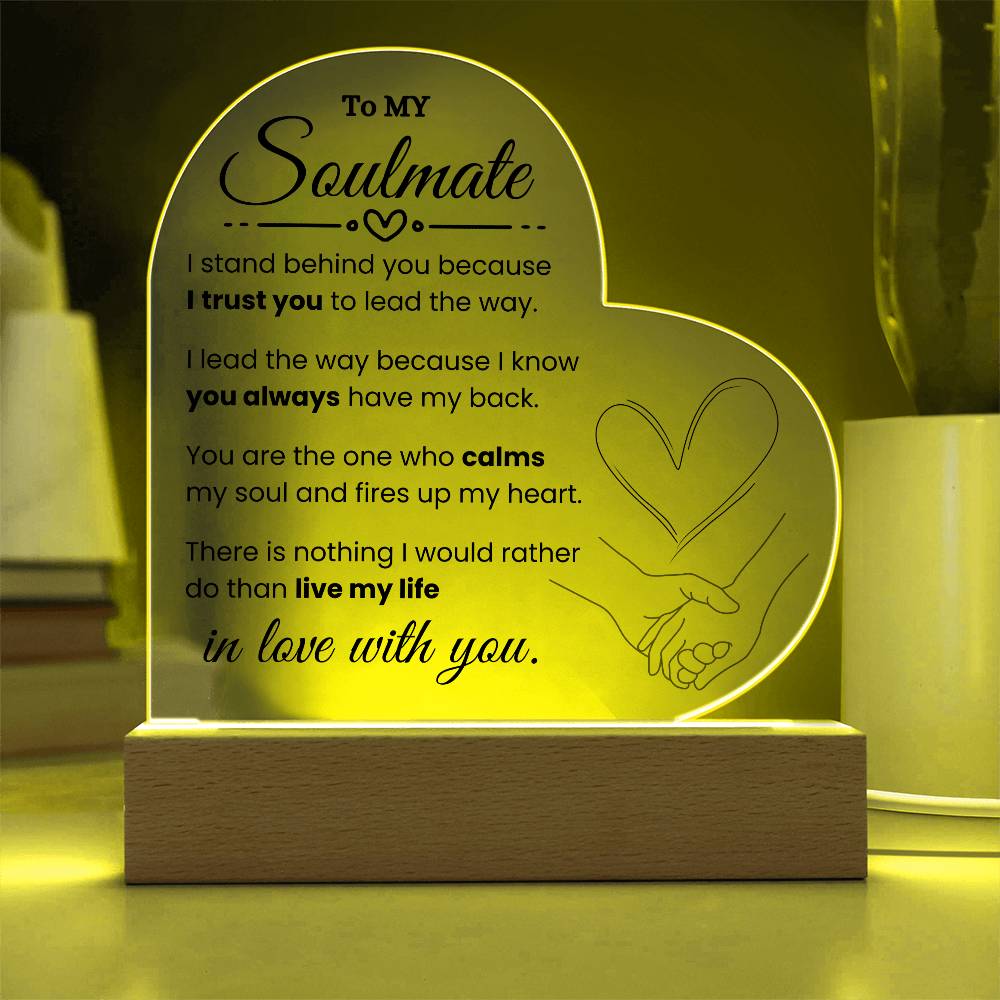 To My Soulmate | Heart Shaped Plaque | Optional Night Light - PlumOnyx