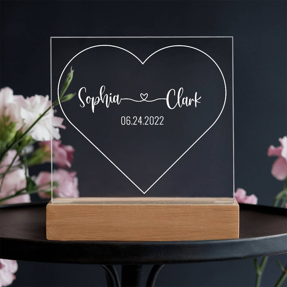 Customized Couple Heart LED Night Light Acrylic Plague - PlumOnyx