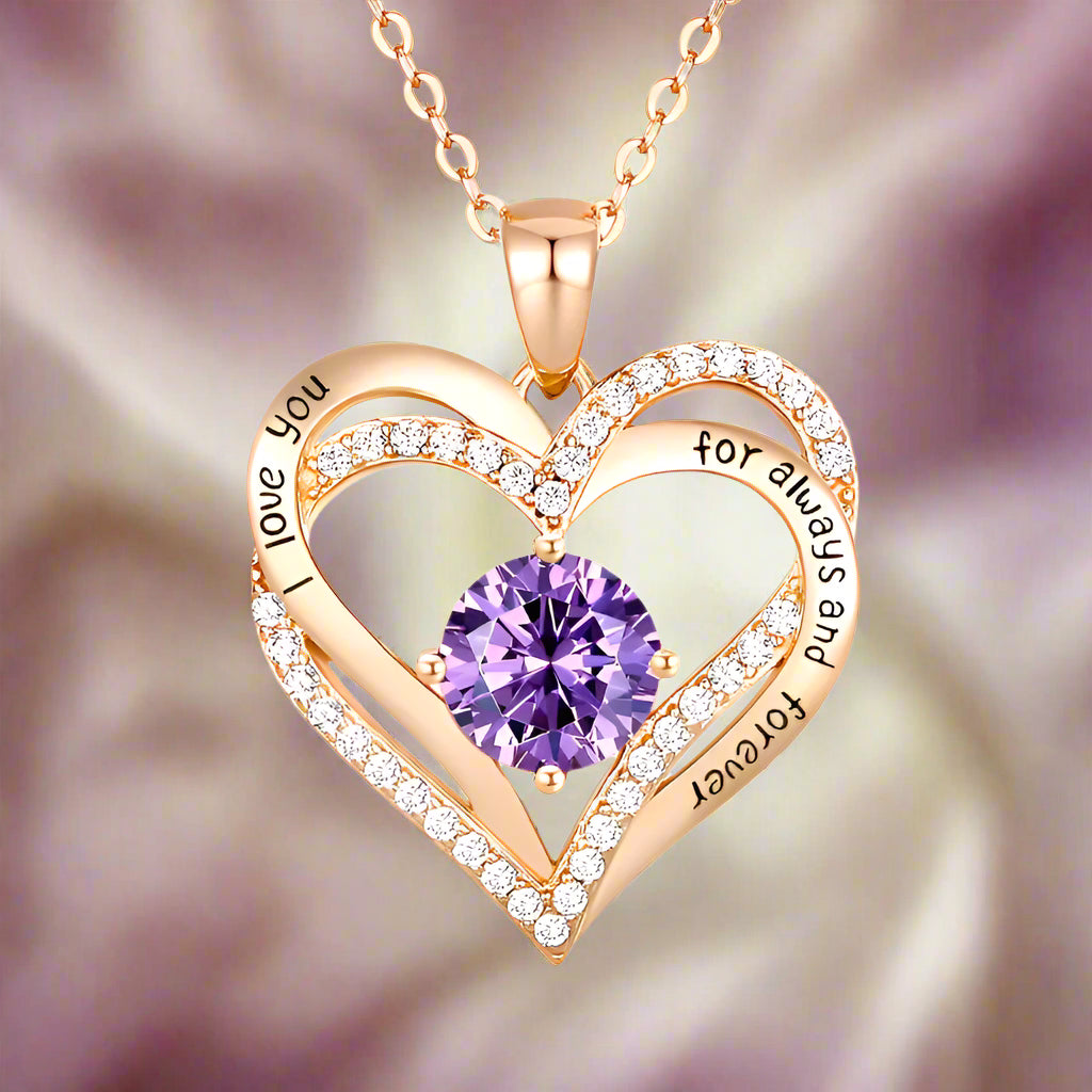 925 Sterling Silver Love Heart Pendant  Birthstone Necklace