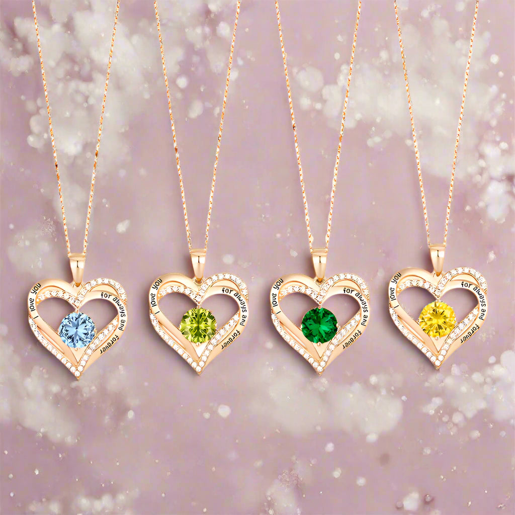 925 Sterling Silver Love Heart Pendant  Birthstone Necklace