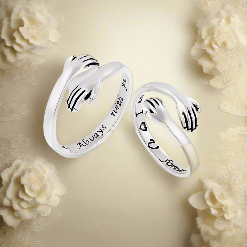 Romantic Heart Hand Hug Ring for Women Men I Love You Forever Couple Adjustable Finger Ring Wedding Party Dating Jewelry Gifts