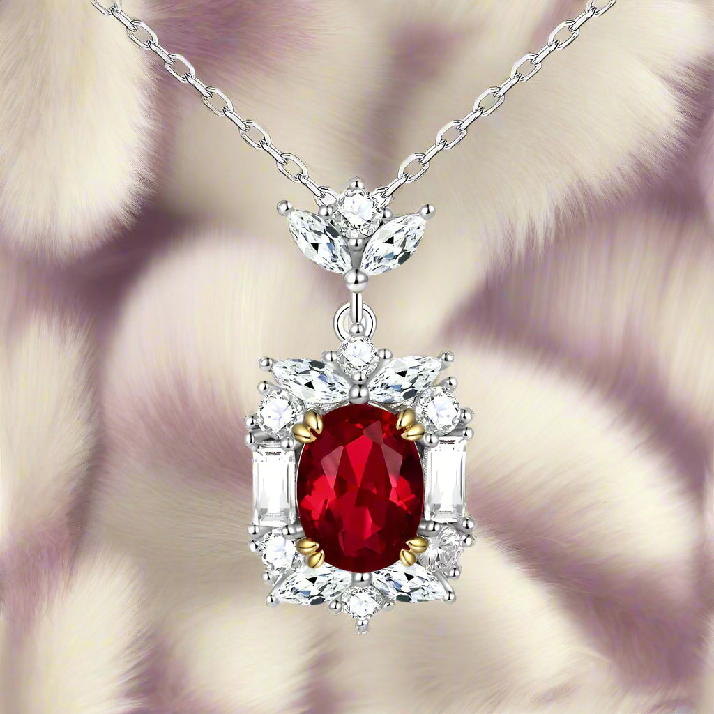 White Gold Plate Ruby Gemstone Tarnish Free 925 Sterling Silver Jewelry Set - PlumOnyx