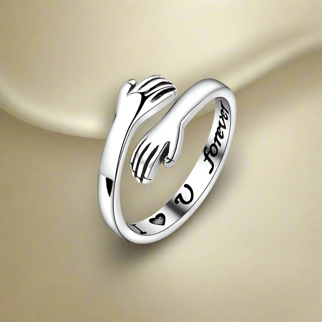 Romantic Heart Hand Hug Ring for Women Men I Love You Forever Couple Adjustable Finger Ring Wedding Party Dating Jewelry Gifts