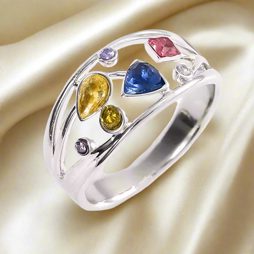 Zircon Diamond-Cut Silver Colorful Elegant Ring - PlumOnyx