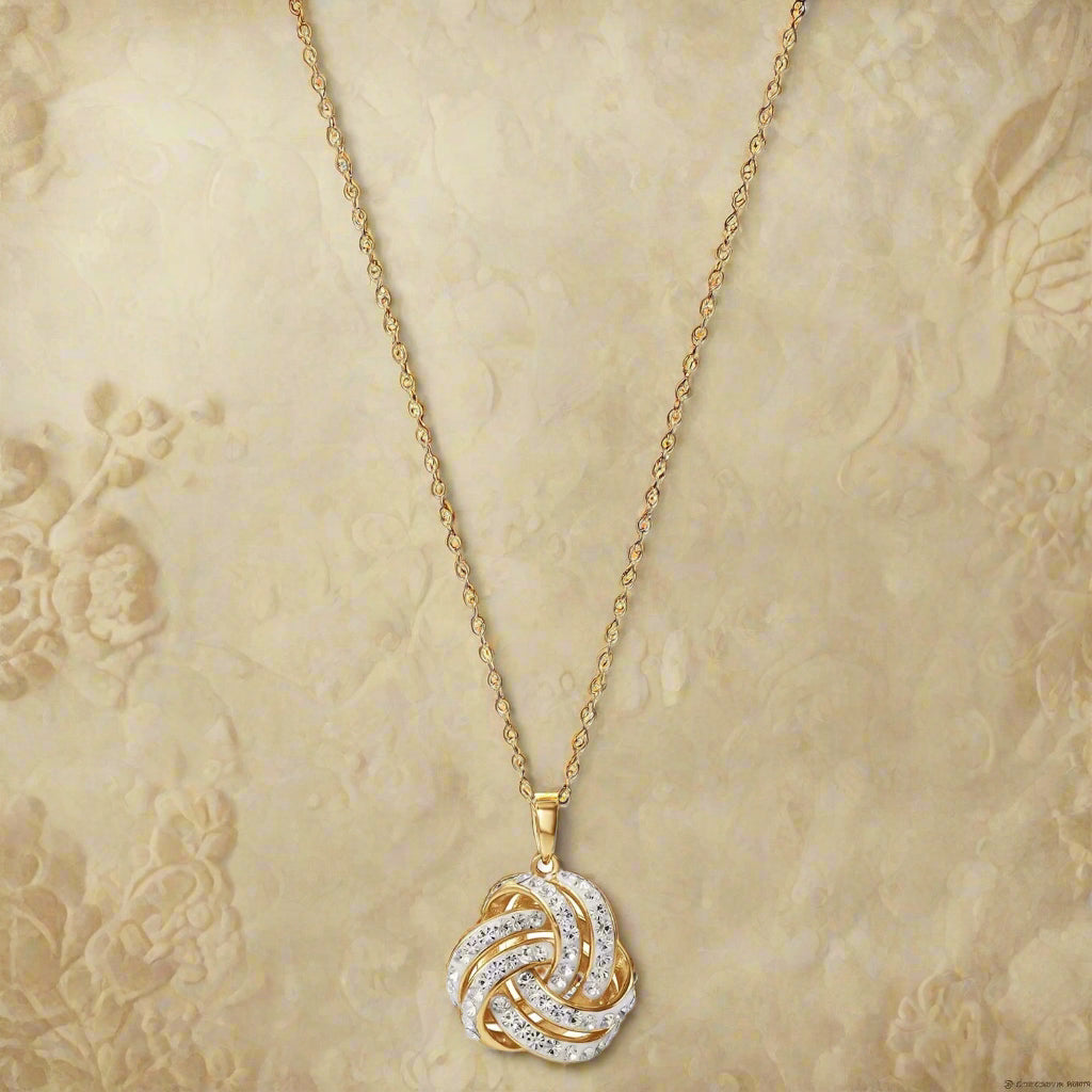 Love Knot 18K Gold Crystal Pendant and Earring Set