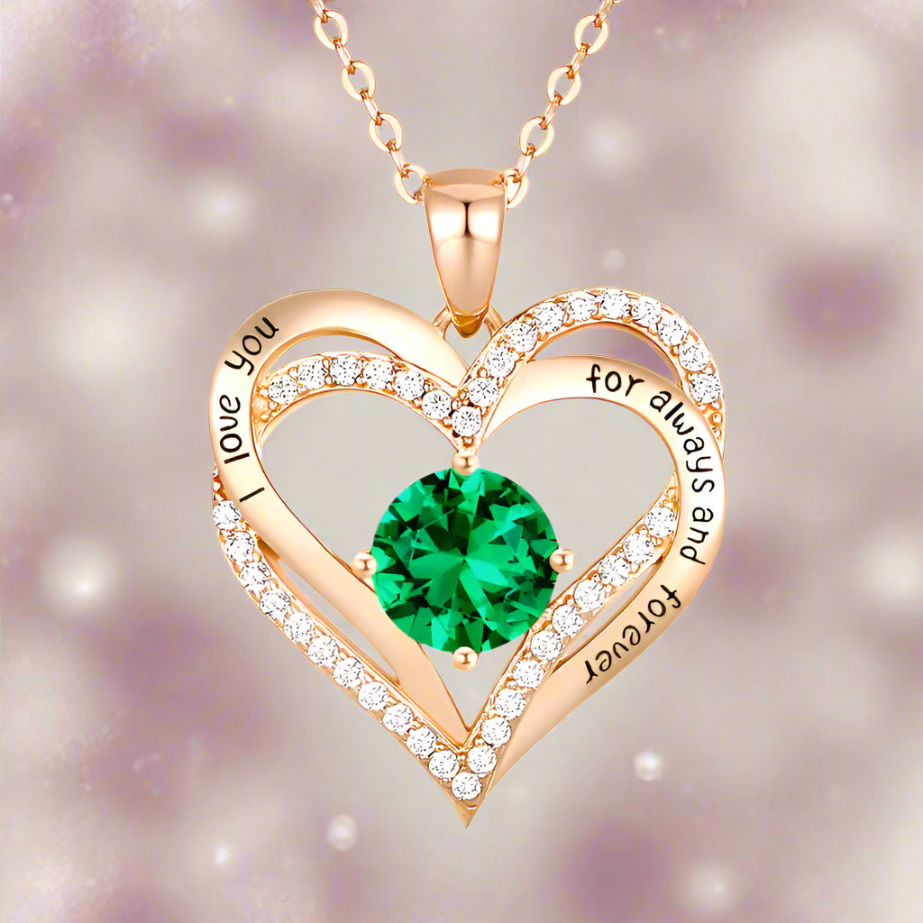 925 Sterling Silver Love Heart Pendant  Birthstone Necklace