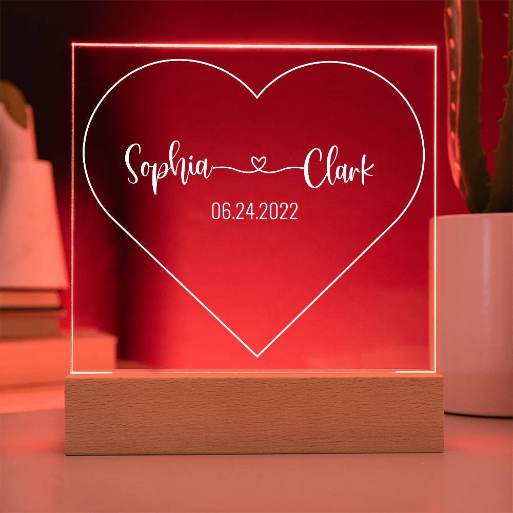 Customized Couple Heart LED Night Light Acrylic Plague - PlumOnyx