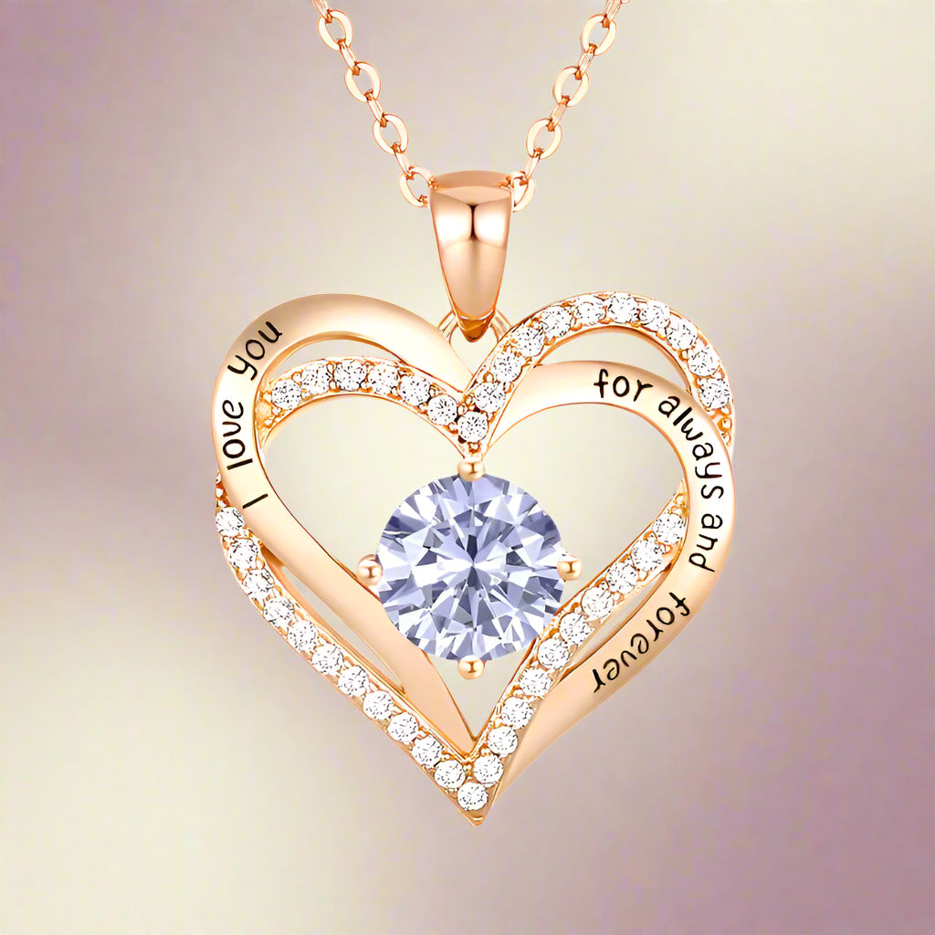 925 Sterling Silver Love Heart Pendant  Birthstone Necklace