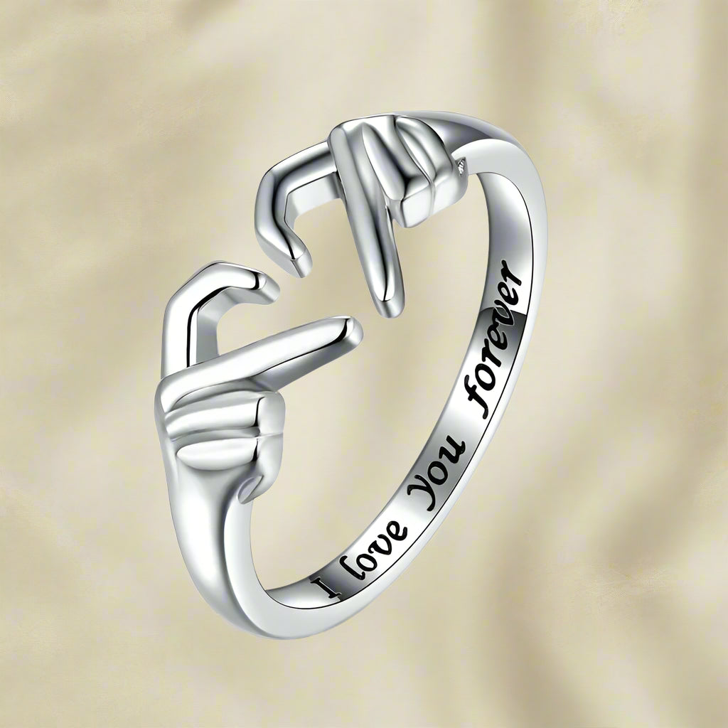 Romantic Heart Hand Hug Ring for Women Men I Love You Forever Couple Adjustable Finger Ring Wedding Party Dating Jewelry Gifts