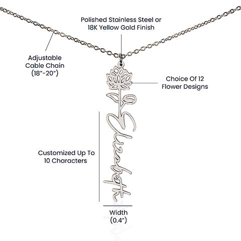My Blooming Rose Flower Name Necklace - PlumOnyx