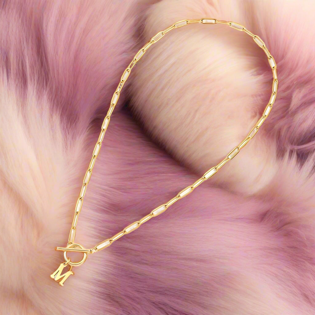 Paperclip Letter Initial Circle Lock Clasp Necklace - PlumOnyx