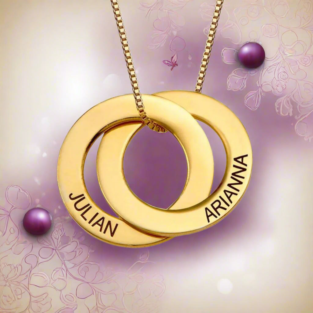 Family Personalized Russian Rings Circle Pendant Necklace - PlumOnyx