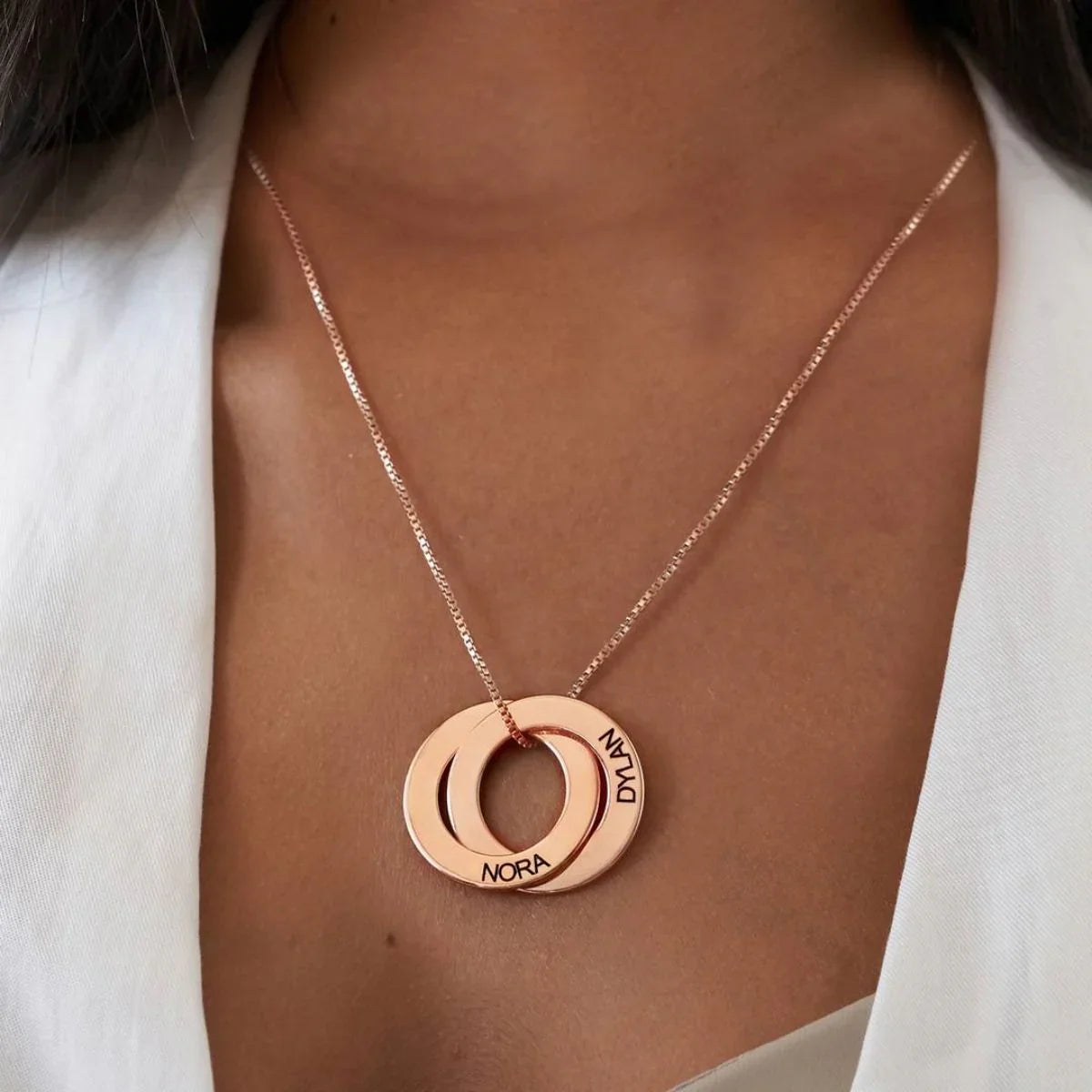 Family Personalized Russian Rings Circle Pendant Necklace - PlumOnyx