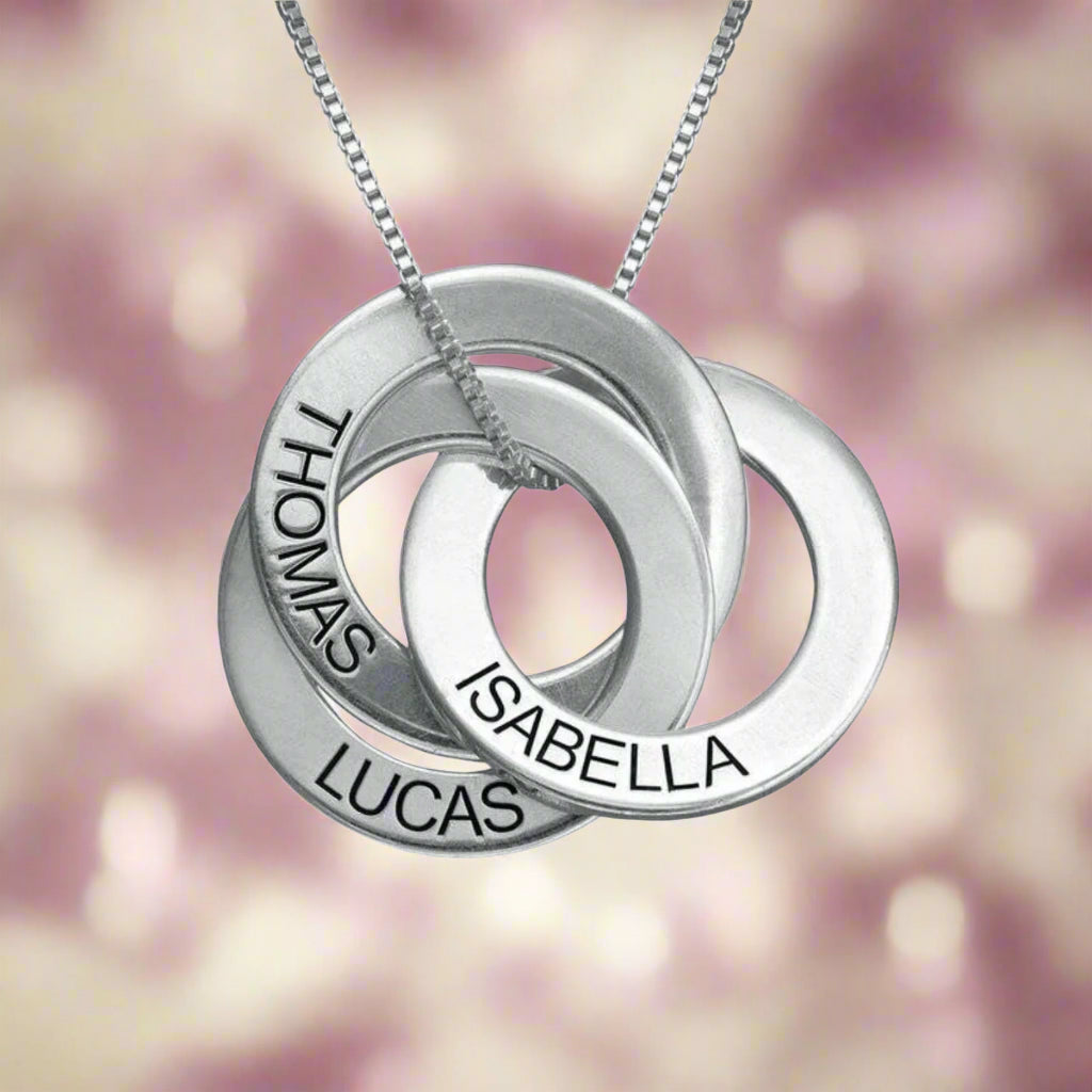 Family Personalized Russian Rings Circle Pendant Necklace - PlumOnyx
