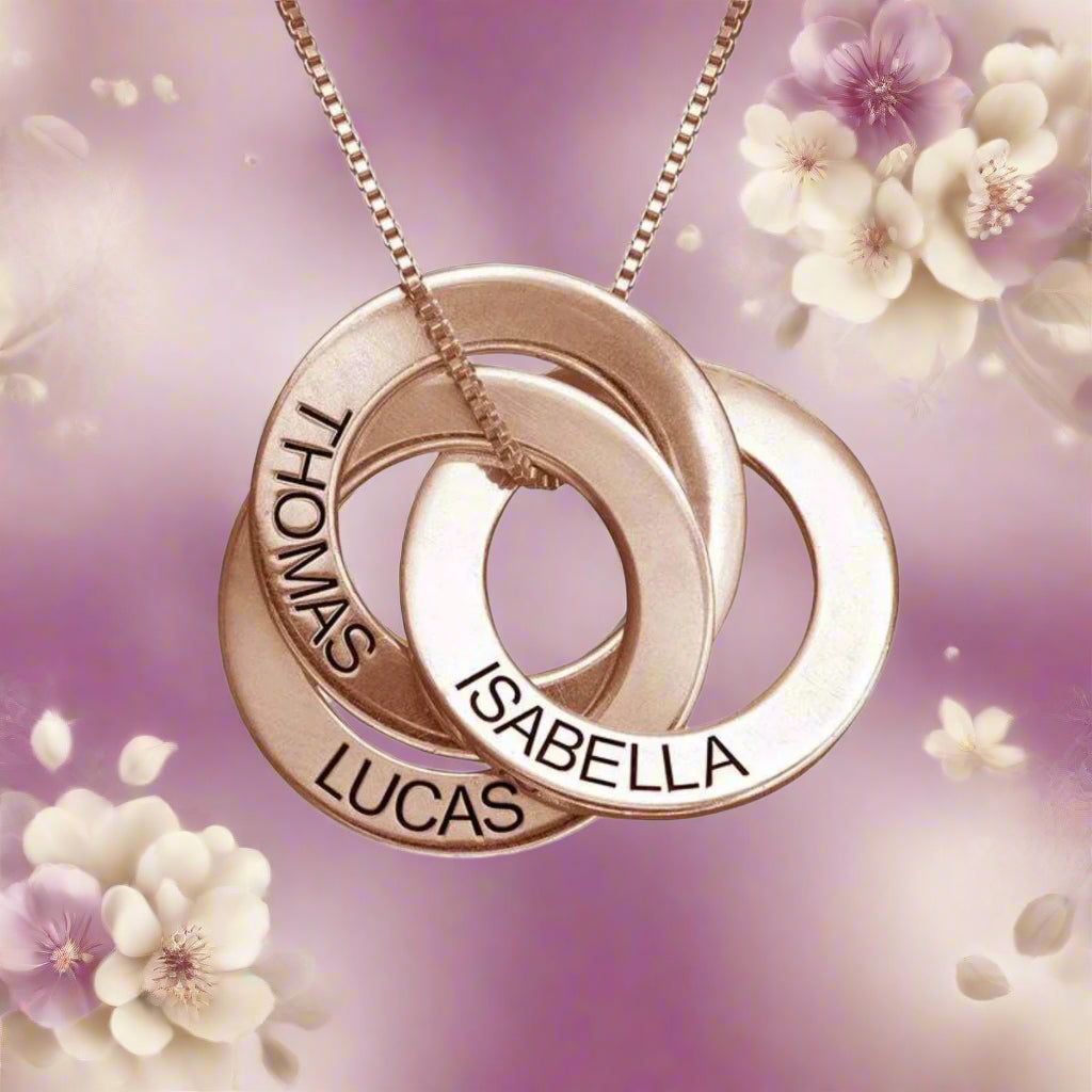 Family Personalized Russian Rings Circle Pendant Necklace - PlumOnyx