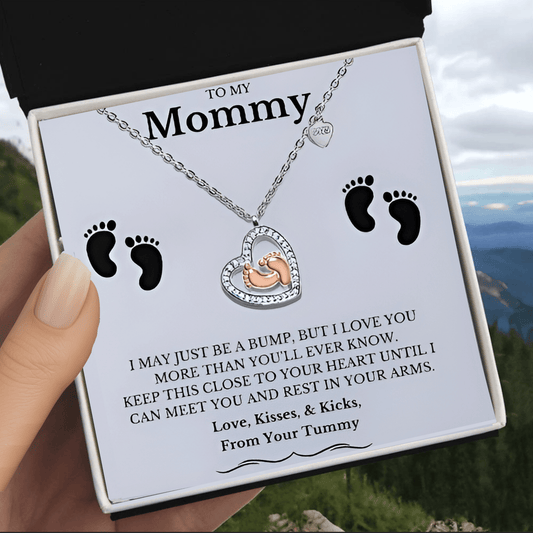 To My Mommy - Baby Feet Heart Pendant Necklace Gift - PlumOnyx