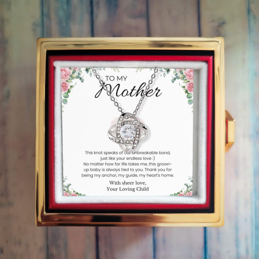 To My Mother - Love Knot Necklace Gift Set with Rotating Rose Gift Box - PlumOnyx